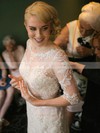 Scoop Neck Sheath/Column Tulle Appliques Lace Sweep Train 1/2 Sleeve Fashion Wedding Dresses #PWD00022793