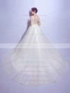 Ball Gown V-neck Ivory Tulle with Appliques Lace Chapel Train Beautiful Wedding Dresses #PWD00022799