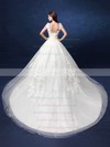 Ball Gown V-neck Tulle with Appliques Lace Court Train Backless Fabulous Wedding Dresses #PWD00022800