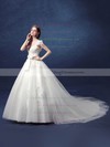 Ball Gown V-neck Tulle with Appliques Lace Court Train Backless Fabulous Wedding Dresses #PWD00022800