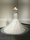 Trumpet/Mermaid Sweetheart White Tulle Appliques Lace Court Train Custom Wedding Dresses #PWD00022810