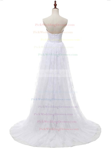 Affordable A-line Sweetheart Lace Chiffon with Appliques Lace Sweep Train Wedding Dresses #PWD00022813