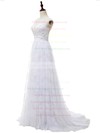 Affordable A-line Sweetheart Lace Chiffon with Appliques Lace Sweep Train Wedding Dresses #PWD00022813