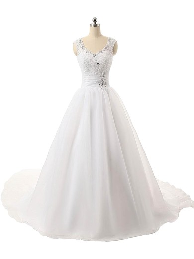 Inexpensive Ball Gown V-neck Organza with Beading Court Train Wedding Dresses #PWD00022815