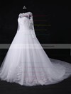 Discounted Ball Gown Scoop Neck White Tulle Appliques Lace Court Train Long Sleeve Wedding Dresses #PWD00022818