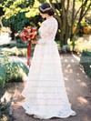 A-line Scoop Neck Lace Appliques Lace Sweep Train 3/4 Sleeve Two Piece Latest Wedding Dresses #PWD00022820