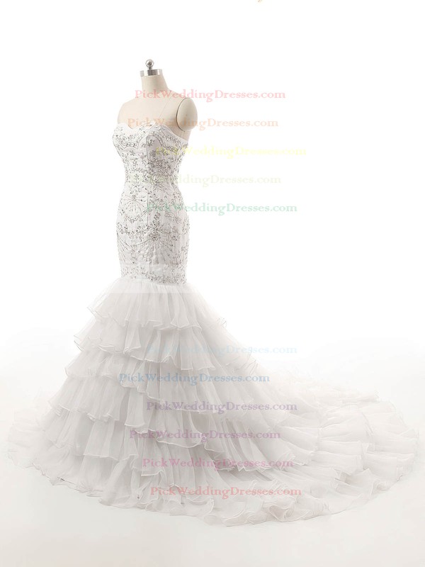 Vintage Trumpet/Mermaid Sweetheart Organza with Tiered Court Train Lace-up Wedding Dresses #PWD00022821