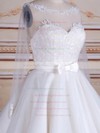 A-line Scoop Neck Tulle Appliques Lace Knee-length Long Sleeve Backless Trendy Wedding Dresses #PWD00022824