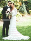 Popular Trumpet/Mermaid V-neck Tulle Appliques Lace Sweep Train Long Sleeve Wedding Dresses #PWD00022825