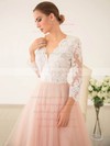 Pretty Princess V-neck Tulle with Appliques Lace Sweep Train 3/4 Sleeve Wedding Dresses #PWD00022828