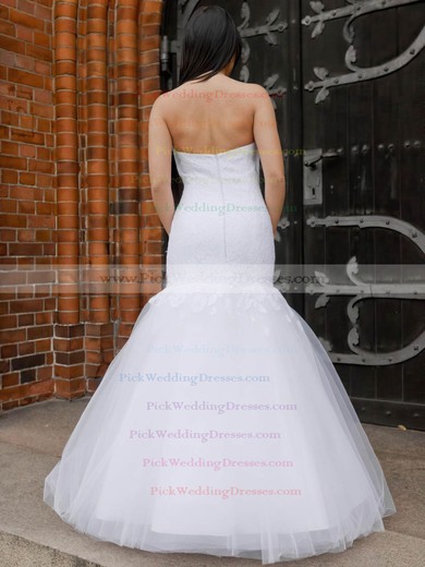 Elegant Trumpet/Mermaid Sweetheart Tulle Appliques Lace Floor-length Wedding Dresses #PWD00022831