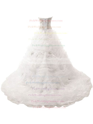 Ball Gown V-neck Organza with Beading Court Train Lace-up Beautiful Wedding Dresses #PWD00022832