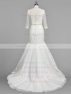 Trumpet/Mermaid Scoop Neck Tulle Appliques Lace Sweep Train 3/4 Sleeve Modest Wedding Dresses #PWD00022833