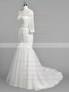 Trumpet/Mermaid Scoop Neck Tulle Appliques Lace Sweep Train 3/4 Sleeve Modest Wedding Dresses #PWD00022833