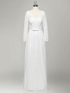 Cheap A-line V-neck Lace Chiffon Sashes / Ribbons Floor-length Long Sleeve Wedding Dresses #PWD00022834