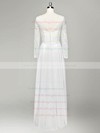 Cheap A-line V-neck Lace Chiffon Sashes / Ribbons Floor-length Long Sleeve Wedding Dresses #PWD00022834
