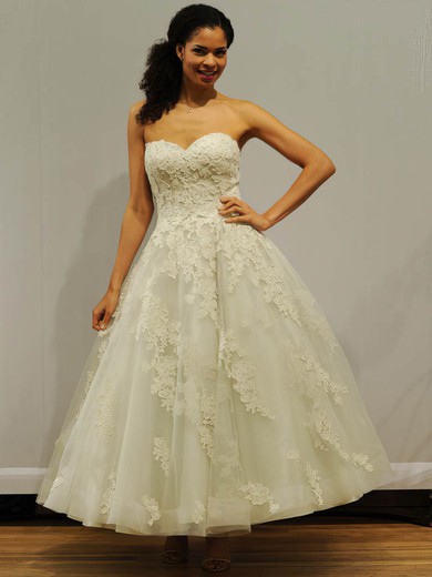 Classic Ball Gown Sweetheart Tulle with Appliques Lace Ankle-length Wedding Dresses #PWD00022838
