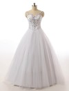 Vintage Ball Gown V-neck Tulle with Beading Floor-length Lace-up Wedding Dresses #PWD00022842