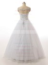 Vintage Ball Gown V-neck Tulle with Beading Floor-length Lace-up Wedding Dresses #PWD00022842