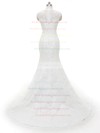 Famous Trumpet/Mermaid High Neck Tulle with Appliques Lace Sweep Train Wedding Dresses #PWD00022846