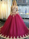 Boutique Ball Gown Sweetheart Burgundy Tulle Appliques Lace Sweep Train Wedding Dresses #PWD00022849