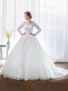 Ball Gown Scoop Neck Tulle Lace Appliques Lace Chapel Train Long Sleeve Classy Wedding Dresses #PWD00022851