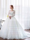 Ball Gown Scoop Neck Tulle Lace Appliques Lace Chapel Train Long Sleeve Classy Wedding Dresses #PWD00022851