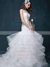 Trumpet/Mermaid Scoop Neck Organza Tulle Appliques Lace Court Train Open Back Fabulous Wedding Dresses #PWD00022860