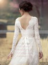 A-line Scoop Neck Lace Sashes / Ribbons Floor-length Long Sleeve Newest Wedding Dresses #PWD00022862