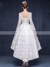 Different A-line Scoop Neck Lace Beading Asymmetrical Long Sleeve High Low Wedding Dresses #PWD00022863