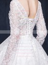 Different A-line Scoop Neck Lace Beading Asymmetrical Long Sleeve High Low Wedding Dresses #PWD00022863