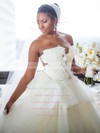 Ball Gown Strapless White Tulle Ruffles Court Train Backless New Arrival Wedding Dresses #PWD00022867