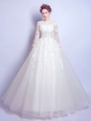 Ball Gown Scoop Neck Tulle Appliques Lace Floor-length Long Sleeve Famous Wedding Dresses #PWD00022872