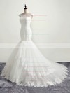 Affordable Trumpet/Mermaid Scoop Neck Tulle with Appliques Lace Sweep Train Wedding Dresses #PWD00022874