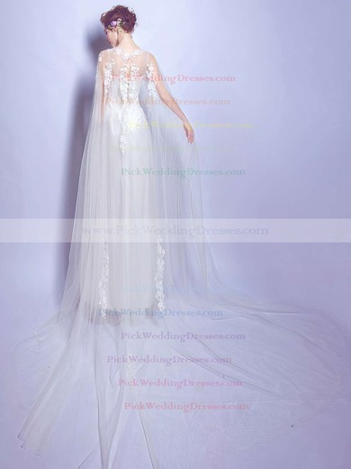 Fabulous A-line Scoop Neck Tulle with Appliques Lace Floor-length Wedding Dresses #PWD00022875