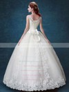 Elegant Ball Gown Scoop Neck Satin Tulle with Bow Floor-length Lace-up Wedding Dresses #PWD00022877