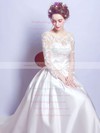 Ball Gown Scoop Neck Satin Tulle Appliques Lace Court Train Long Sleeve Noble Wedding Dresses #PWD00022879