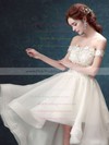 A-line Off-the-shoulder Organza Tulle Appliques Lace Asymmetrical High Low Different Wedding Dresses #PWD00022882