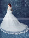 Beautiful Ball Gown V-neck Tulle Appliques Lace Court Train Cap Straps Wedding Dresses #PWD00022883