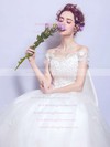 Ball Gown V-neck Tulle Appliques Lace Floor-length Short Sleeve Perfect Wedding Dresses #PWD00022884