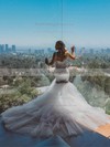 Trumpet/Mermaid V-neck Tulle with Beading Court Train Backless Amazing Wedding Dresses #PWD00022885