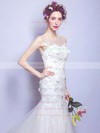 Trumpet/Mermaid Scoop Neck Tulle Appliques Lace Court Train Open Back Classy Wedding Dresses #PWD00022886