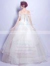 Ball Gown Off-the-shoulder Organza Tulle Pearl Detailing Floor-length Short Sleeve Sweet Wedding Dresses #PWD00022889