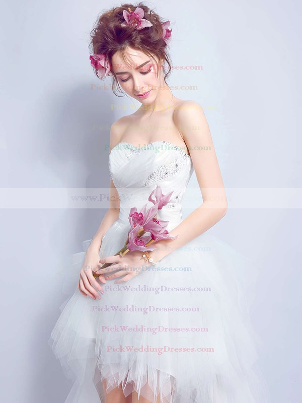 A-line Sweetheart Tulle with Beading Asymmetrical High Low New Arrival Wedding Dresses #PWD00022891