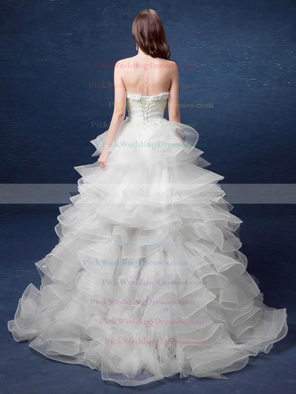 Exclusive A-line Sweetheart Organza with Tiered Asymmetrical High Low Wedding Dresses #PWD00022892