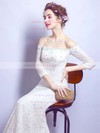 Trumpet/Mermaid Off-the-shoulder Lace with Beading Sweep Train 3/4 Sleeve Fabulous Wedding Dresses #PWD00022893