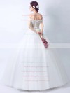 Latest Ball Gown Off-the-shoulder Tulle with Appliques Lace Floor-length Wedding Dresses #PWD00022895
