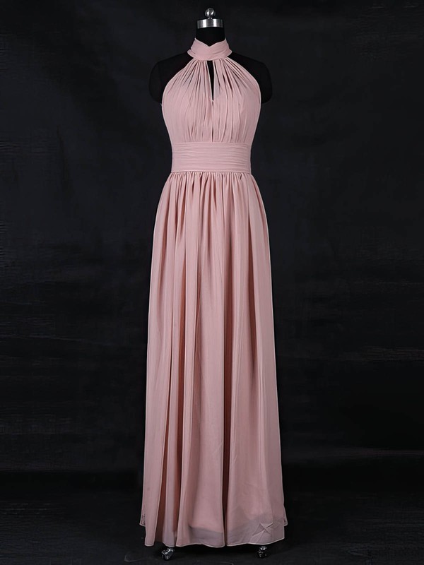Chiffon High Neck Floor-length A-line with Ruffles Bridesmaid Dresses #PWD01013116