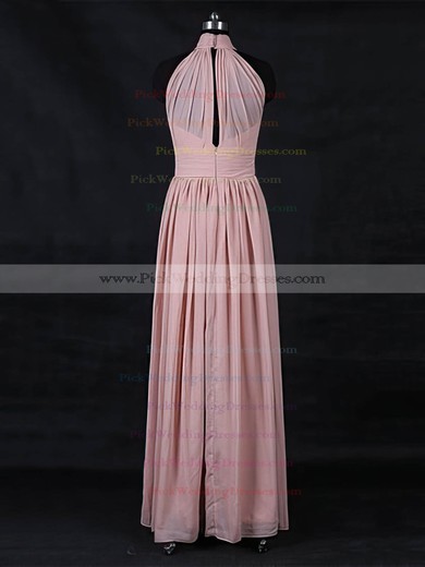 Chiffon High Neck Floor-length A-line with Ruffles Bridesmaid Dresses #PWD01013116