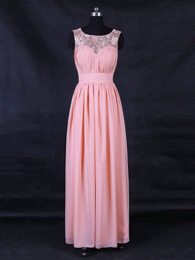 Lace|Chiffon Scoop Neck Floor-length A-line with Ruffles Bridesmaid Dresses #PWD01013123